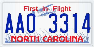 NC license plate AAO3314