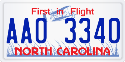 NC license plate AAO3340