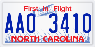 NC license plate AAO3410
