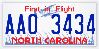 NC license plate AAO3434