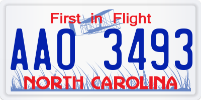 NC license plate AAO3493