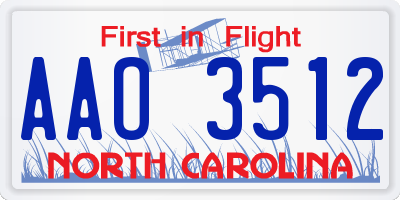 NC license plate AAO3512