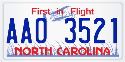NC license plate AAO3521