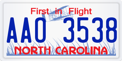 NC license plate AAO3538