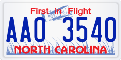 NC license plate AAO3540