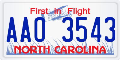 NC license plate AAO3543