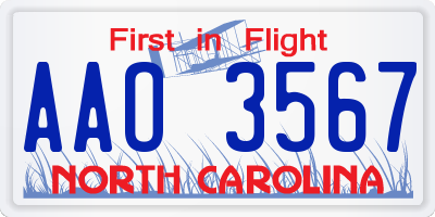 NC license plate AAO3567