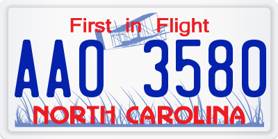 NC license plate AAO3580