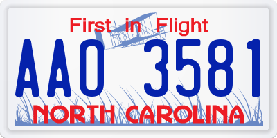 NC license plate AAO3581