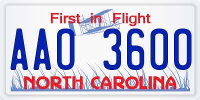 NC license plate AAO3600