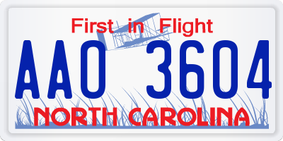 NC license plate AAO3604