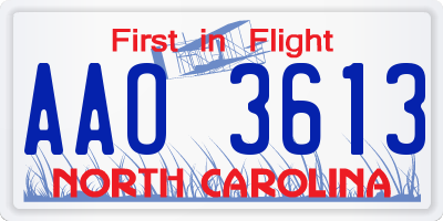 NC license plate AAO3613