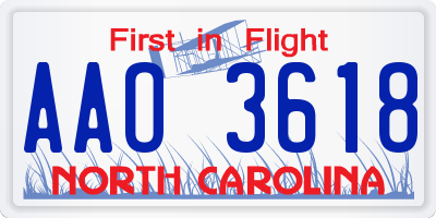 NC license plate AAO3618