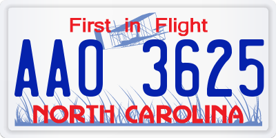 NC license plate AAO3625