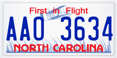 NC license plate AAO3634