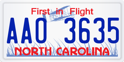 NC license plate AAO3635