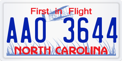 NC license plate AAO3644