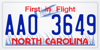 NC license plate AAO3649