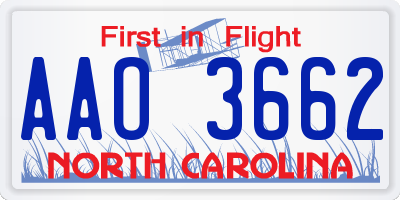 NC license plate AAO3662