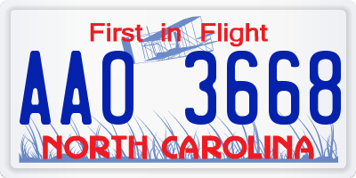 NC license plate AAO3668