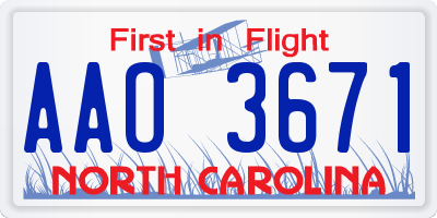 NC license plate AAO3671