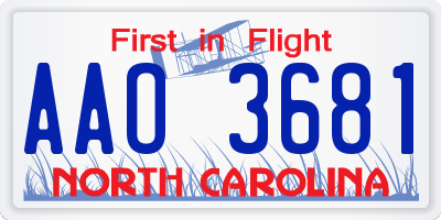 NC license plate AAO3681