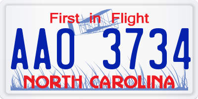 NC license plate AAO3734