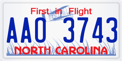 NC license plate AAO3743