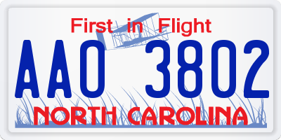 NC license plate AAO3802