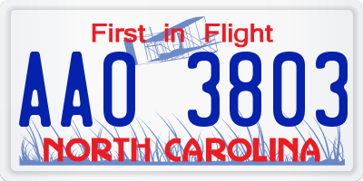 NC license plate AAO3803