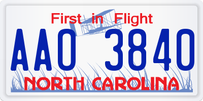 NC license plate AAO3840