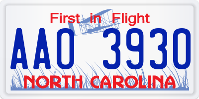 NC license plate AAO3930