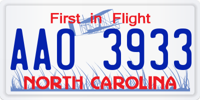 NC license plate AAO3933