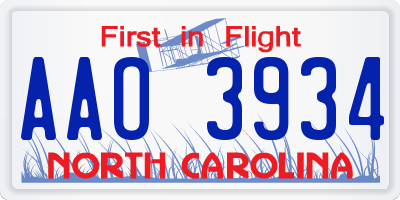 NC license plate AAO3934
