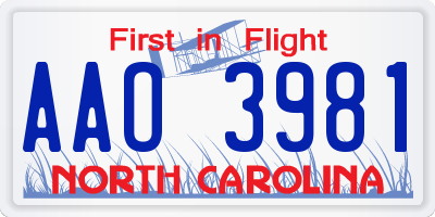 NC license plate AAO3981