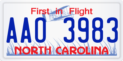 NC license plate AAO3983