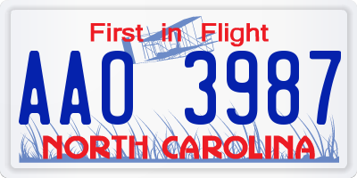 NC license plate AAO3987