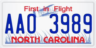 NC license plate AAO3989