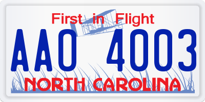 NC license plate AAO4003