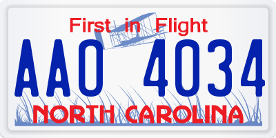 NC license plate AAO4034