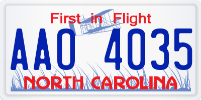 NC license plate AAO4035