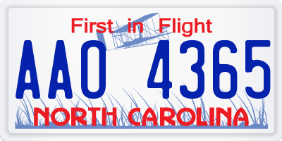 NC license plate AAO4365