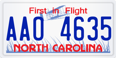 NC license plate AAO4635