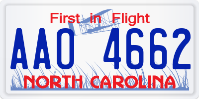 NC license plate AAO4662