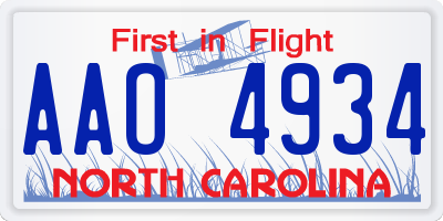 NC license plate AAO4934
