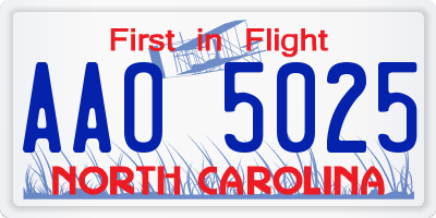 NC license plate AAO5025