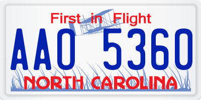 NC license plate AAO5360