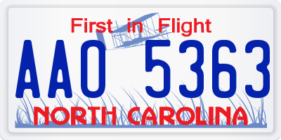 NC license plate AAO5363