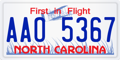 NC license plate AAO5367