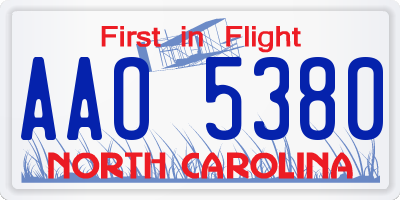 NC license plate AAO5380